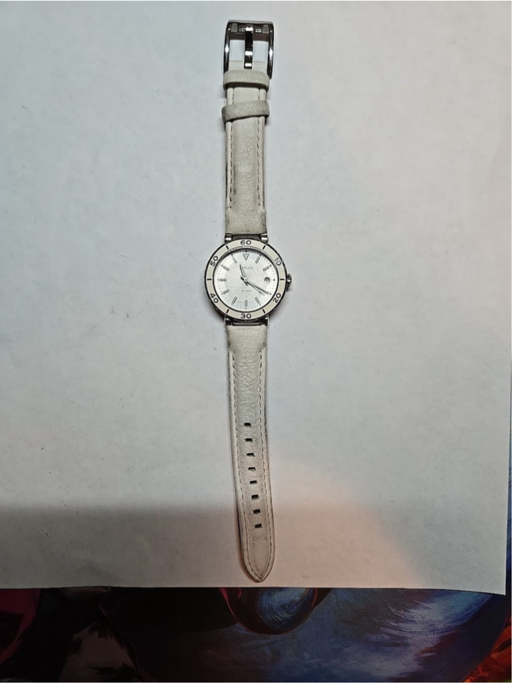 Fossil Women's AM4285 Allie Sport Leather Strap Silver Dial Watch